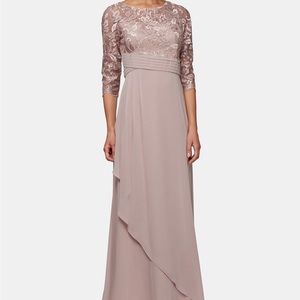 Embroidered Asymmetrical-Overlay Gown